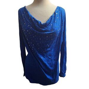 CHAUS Sport Large Blue Silver Bejeweled Shimmery Shirt